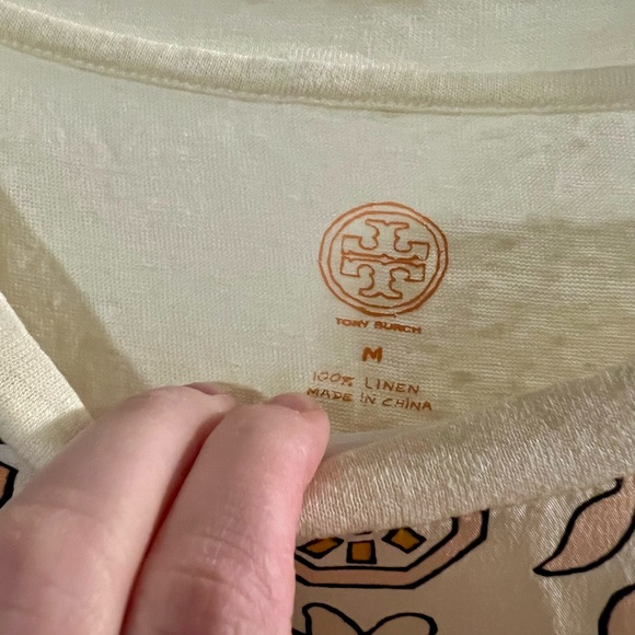 Tory Burch Cream Silk and Linen T-Shirt Size M - Picture 2 of 8